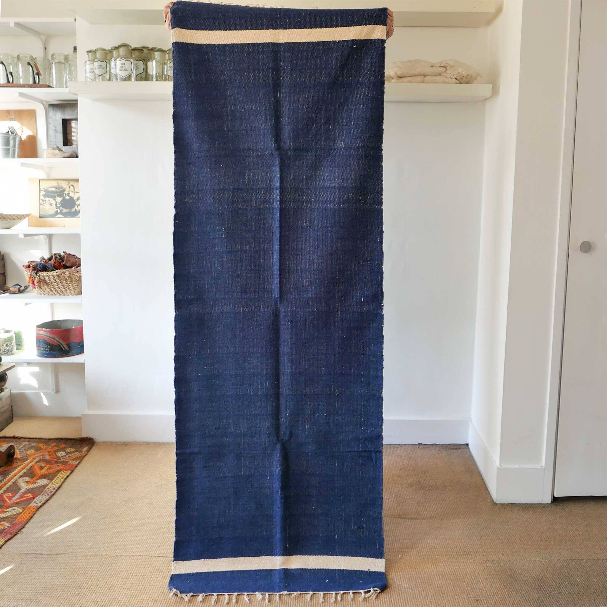 MultiSize Handmade Cotton Runner Rug- indigo Blue And White Washable Runner Dhurrie sold